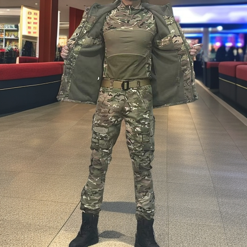迷彩套装男服装蟒纹加绒加厚冲锋衣防刮耐磨