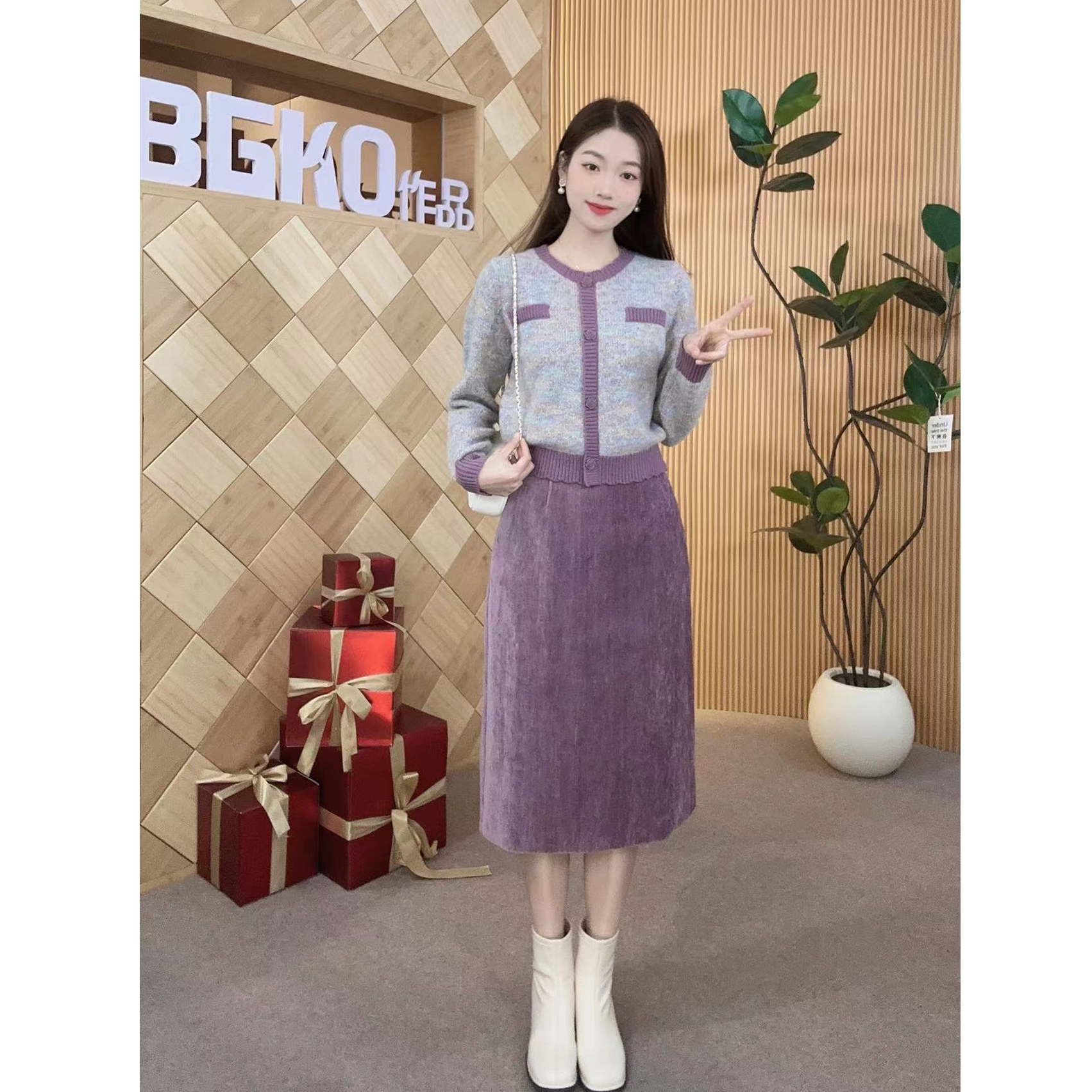 碧高小个子女装  2025冬季新款秋冬显瘦气质毛织上下套装