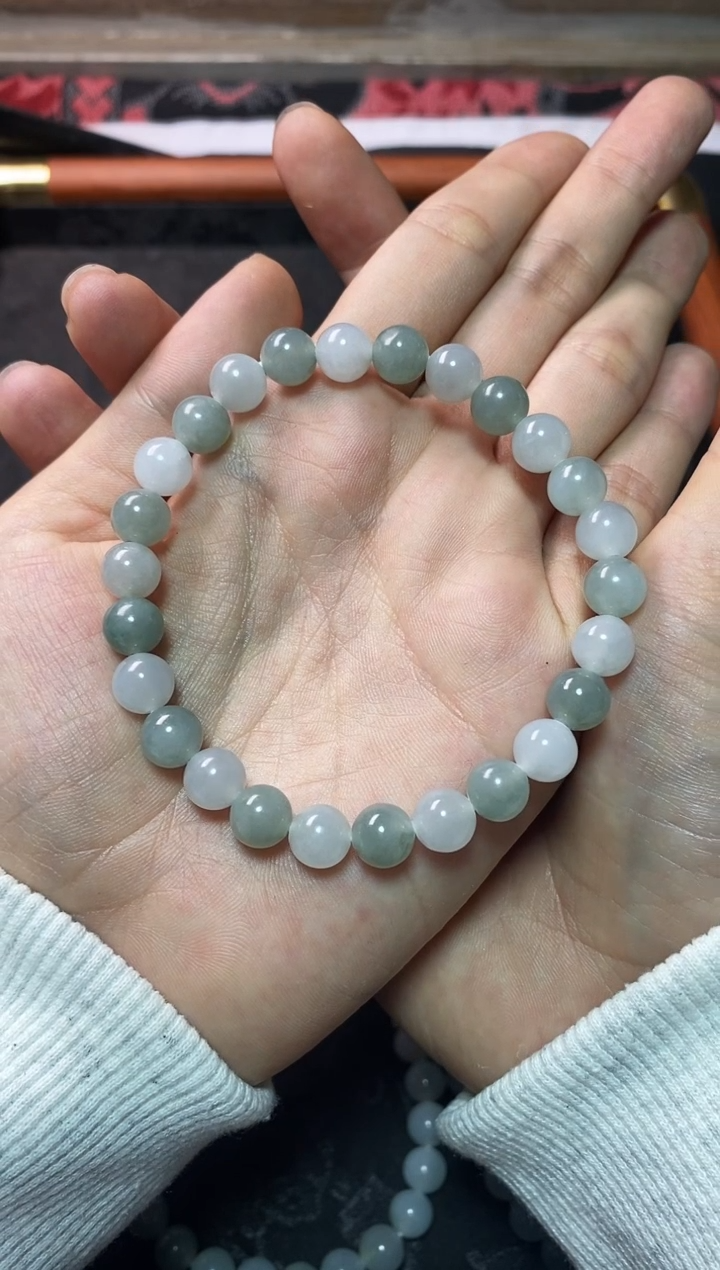 未镶嵌定制翡翠宠粉福利卡7.9双彩手串