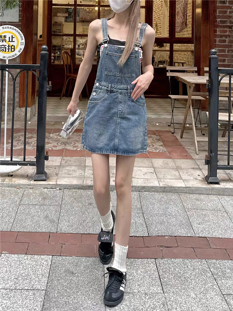 夏季背带牛仔裙裤