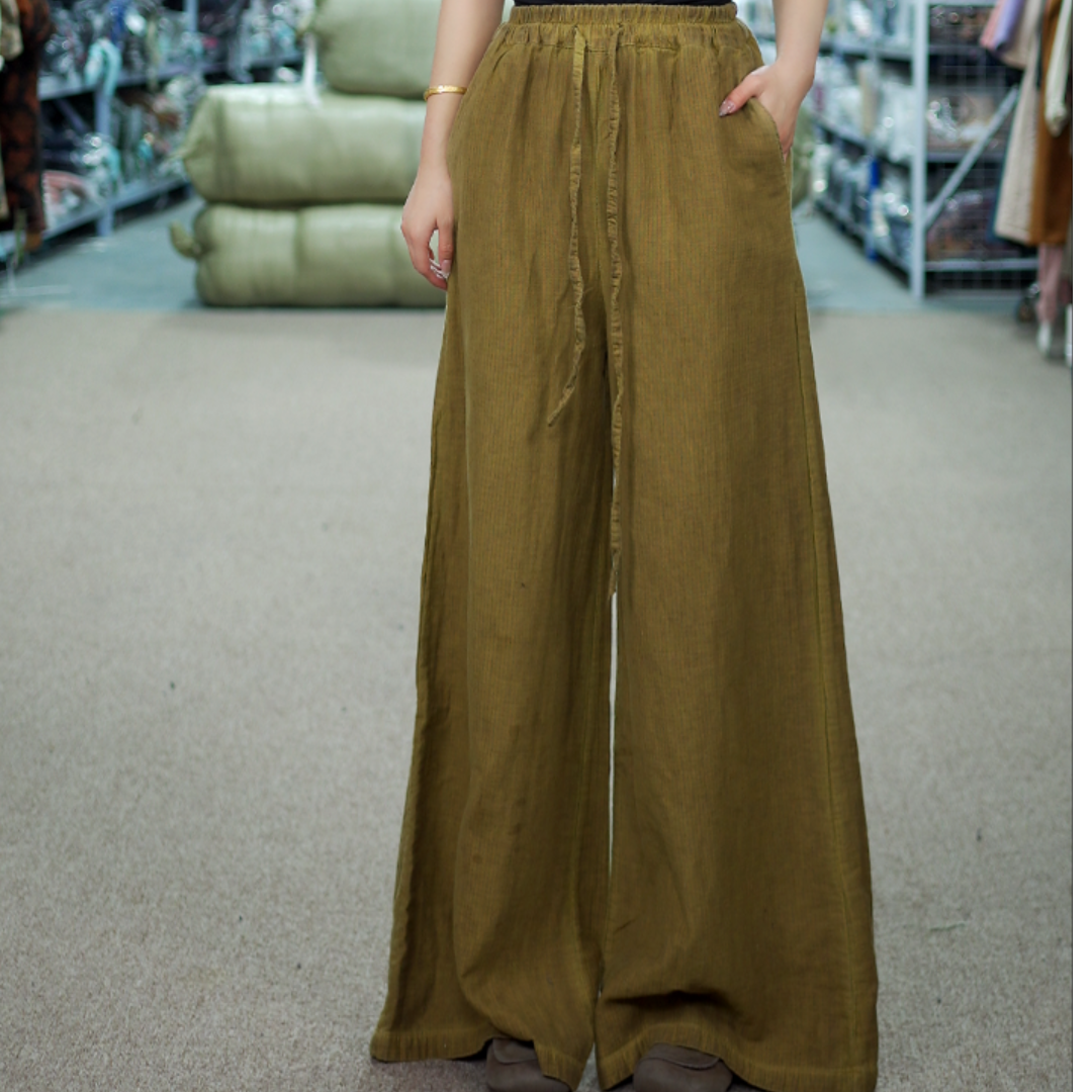 花璟与麻原创设计款纯色阔腿裤（裤长96臀围130腰围62-100）
