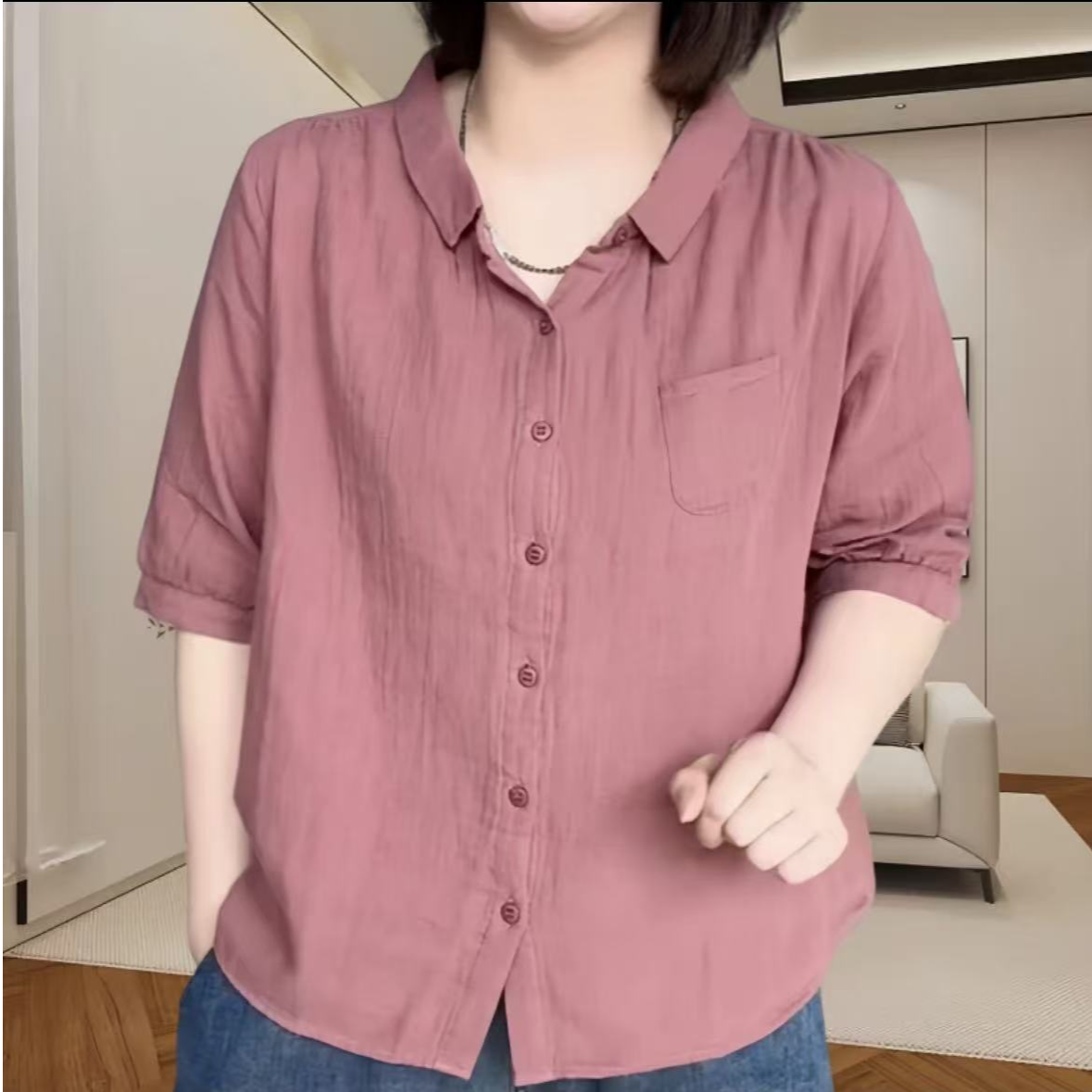 拼接扎染短袖翻领常规款纽扣衬衫显瘦休闲大码衬衣小众百搭