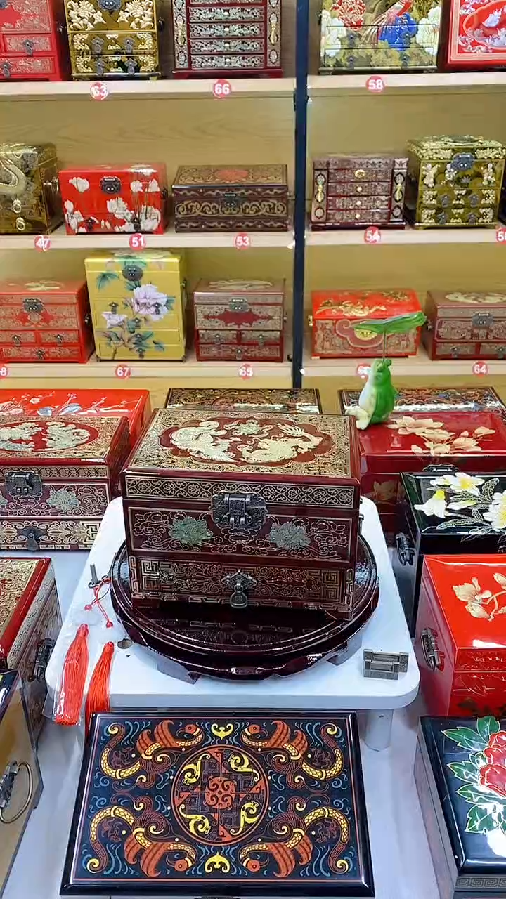 【闪购商品】21酒红三层铜丝贝壳镶嵌龙凤呈祥升级款