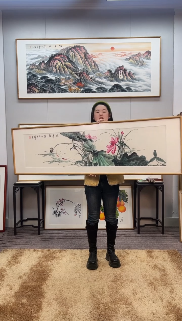 国画手绘荷花162*47尺寸