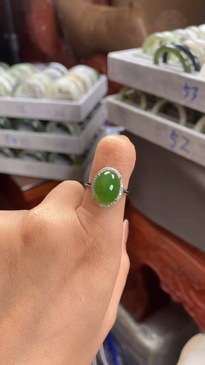 银S925镶嵌戒指和田玉（碧玉）晓*.和田玉碧玉戒指925银镶