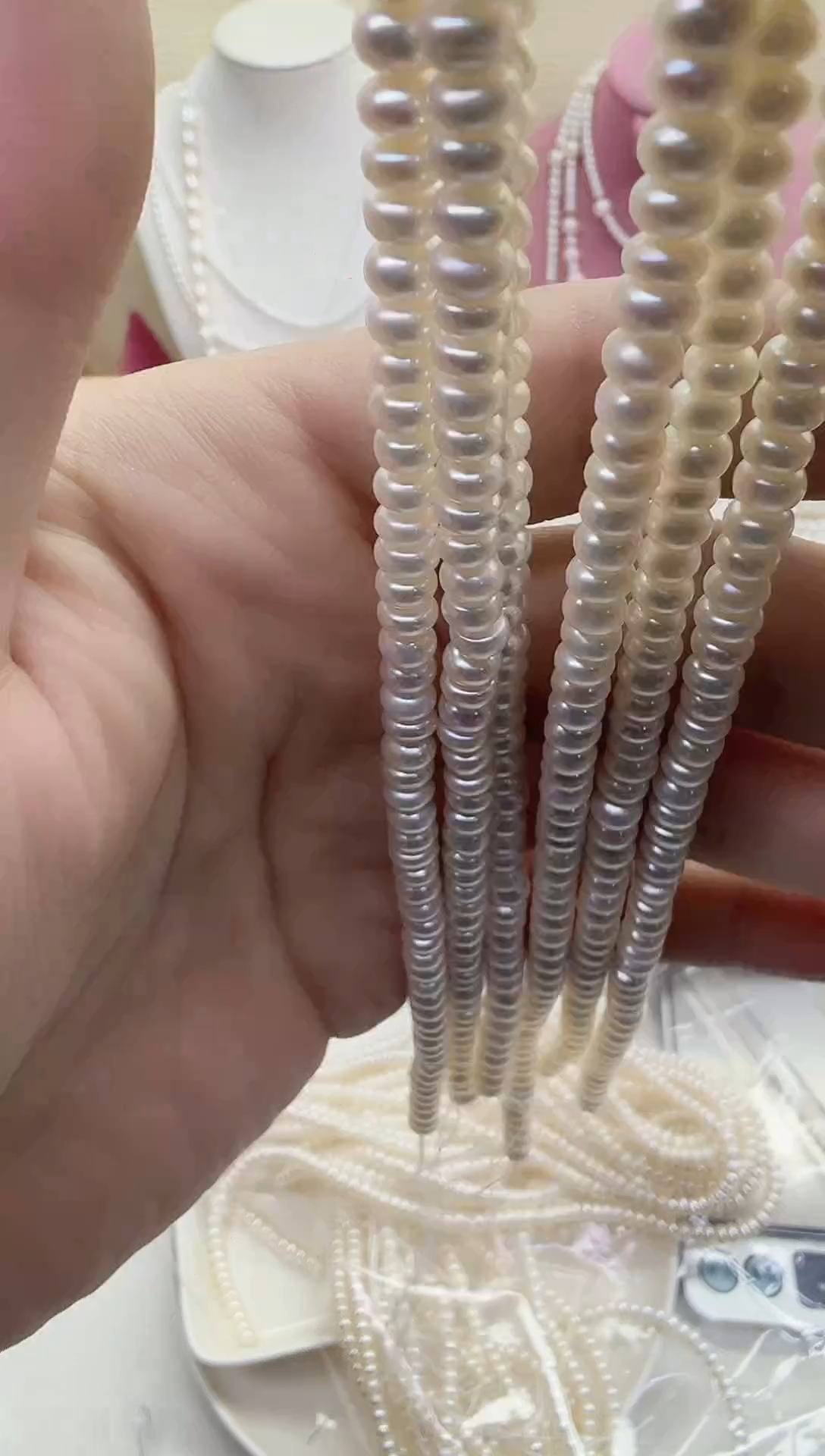 未镶嵌项链淡水珍珠白色算盘珠5mm