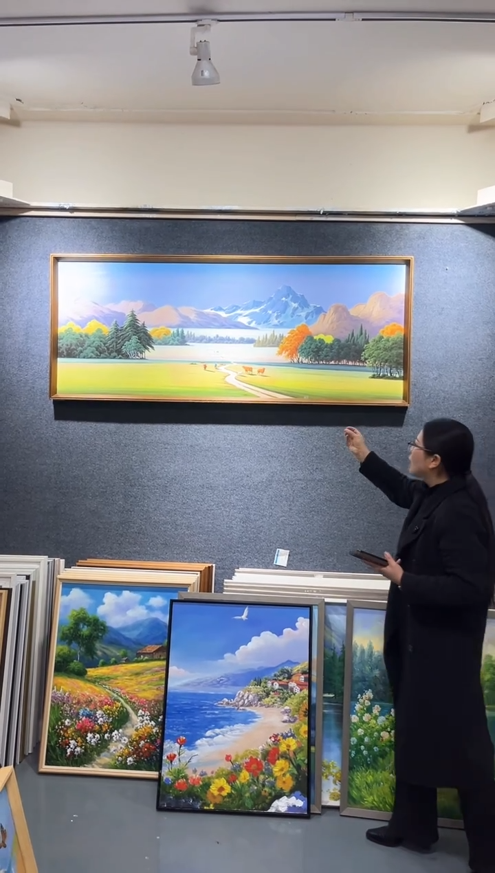 油画手绘油画横版山水~客厅70*180