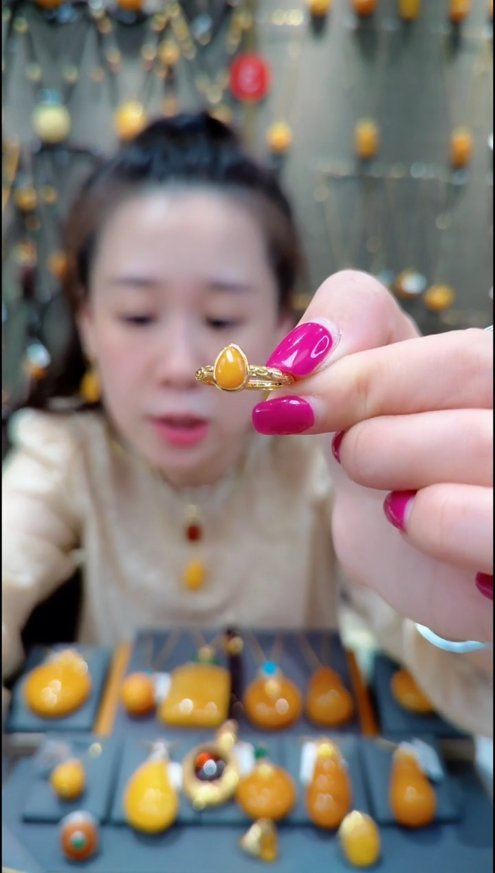 蜜蜡银S925镀金镶嵌戒指﹣C079蜜蜡戒指