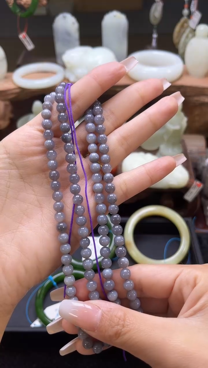 【闪购商品】和田玉项链未镶嵌青海烟紫108珠链卡6 9003366