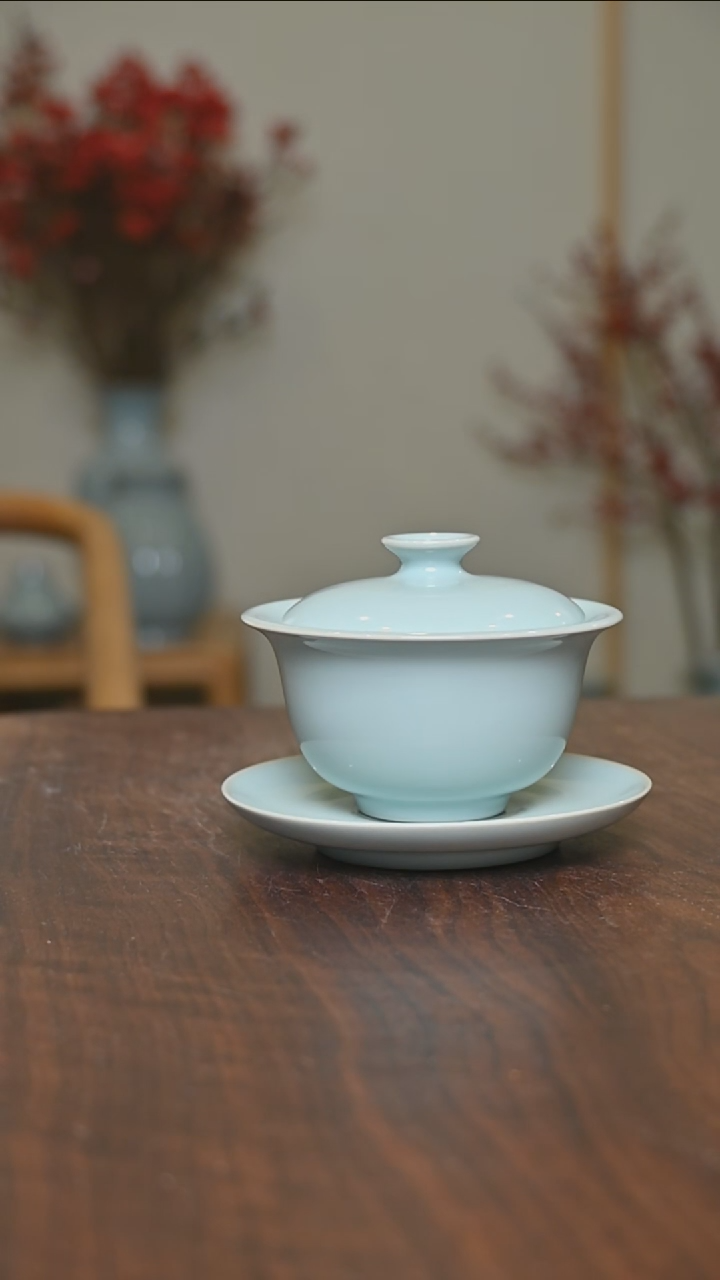 【闪购商品】其他手拉元宝盖碗 天青釉 朱法喜款