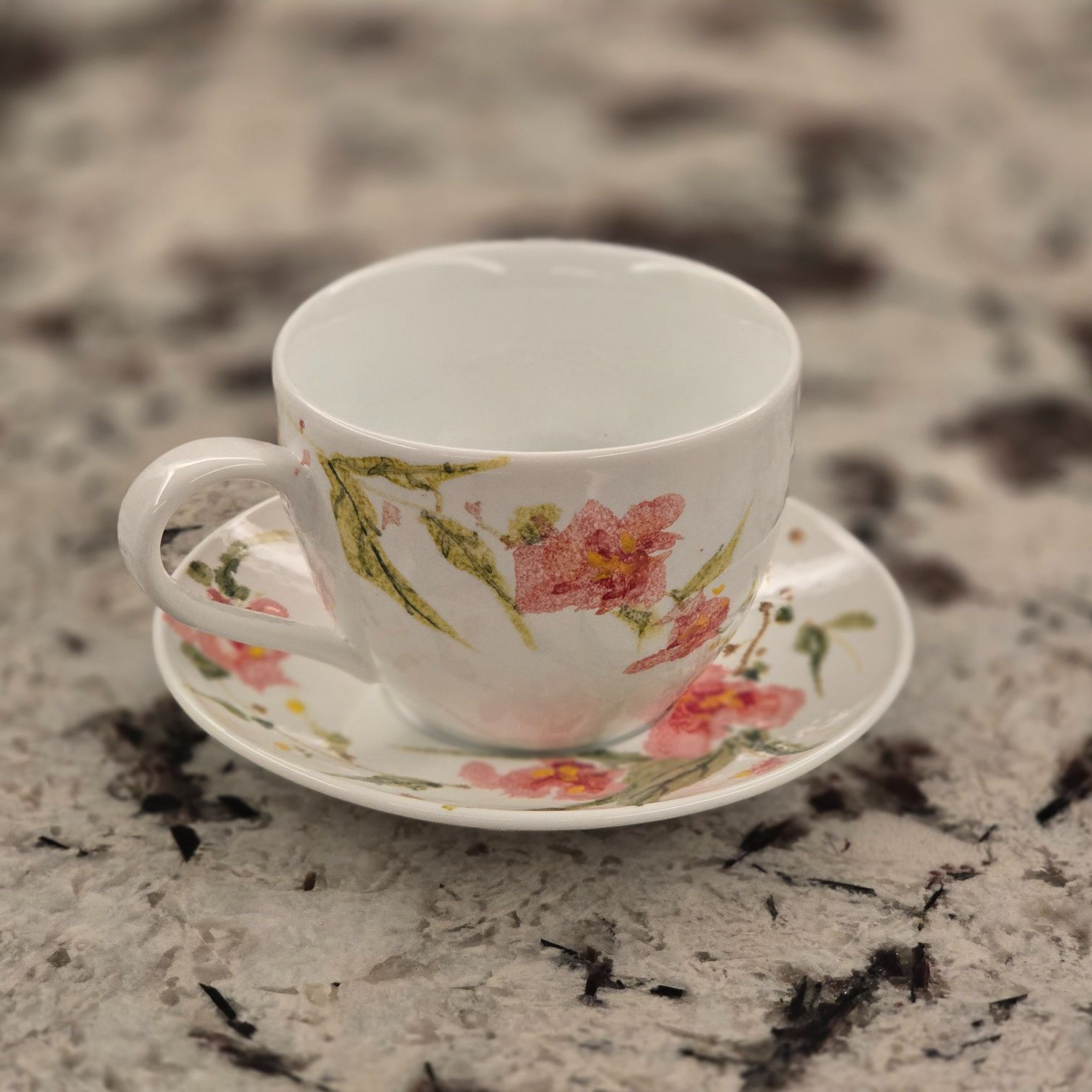 手绘小花陶瓷杯碟可爱粉色家用小清新