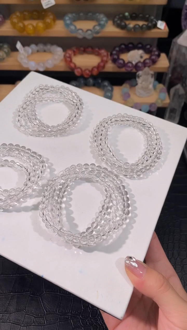 水晶手链未镶嵌白水晶多圈手链6mm多样性发一