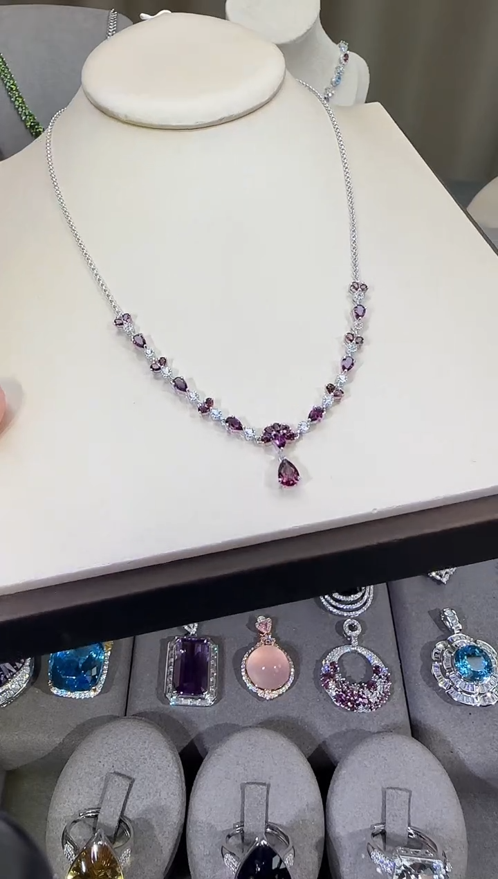 颈饰银S925镶嵌石榴石9*7mm套链高级款