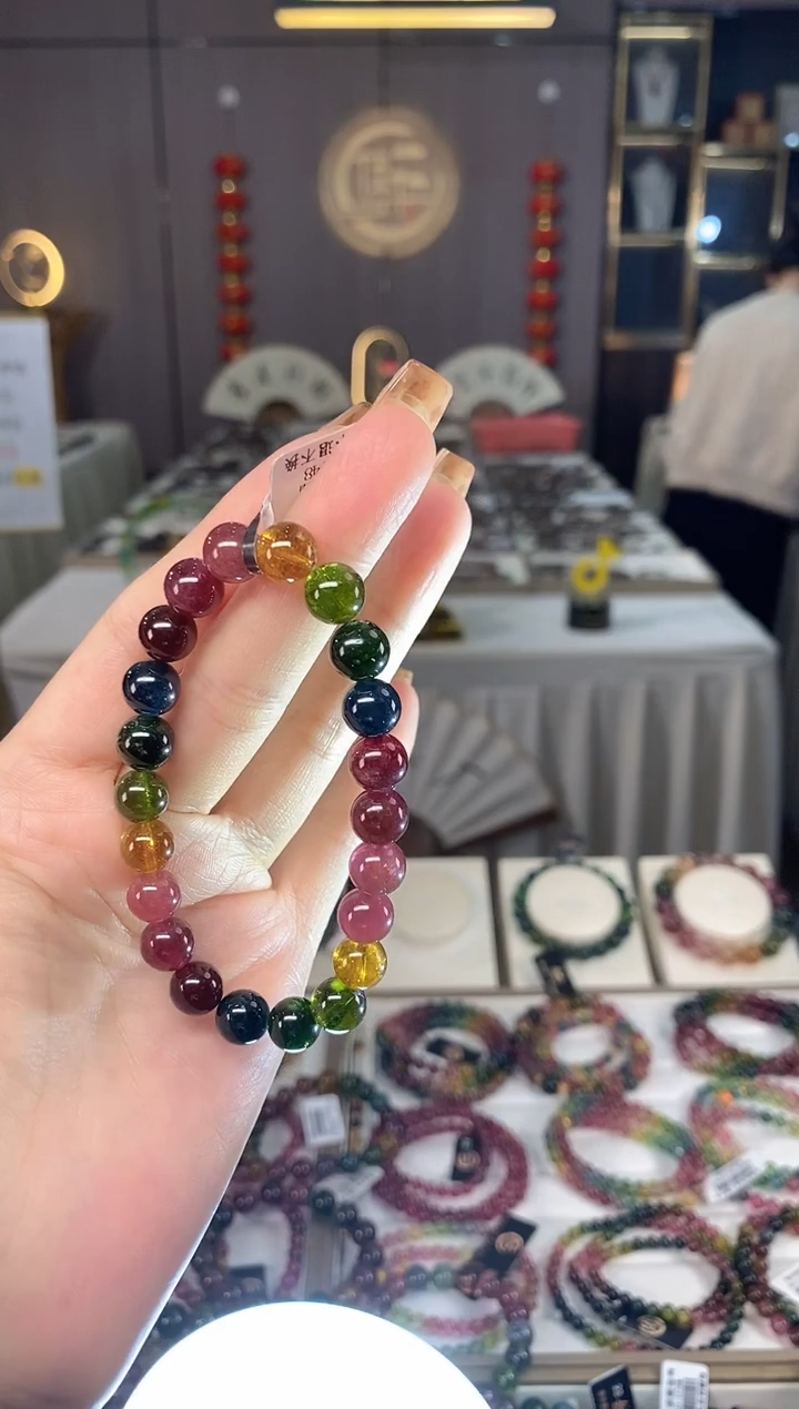 未镶嵌老矿碧玺色标彩虹单圈手串8mm+碧玺dan多样性发货一条