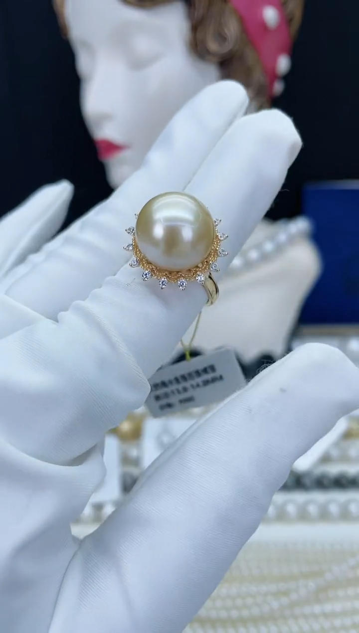 【闪购商品】海水珍珠戒指银S925镶嵌海水金珠珍珠戒指13-14mm