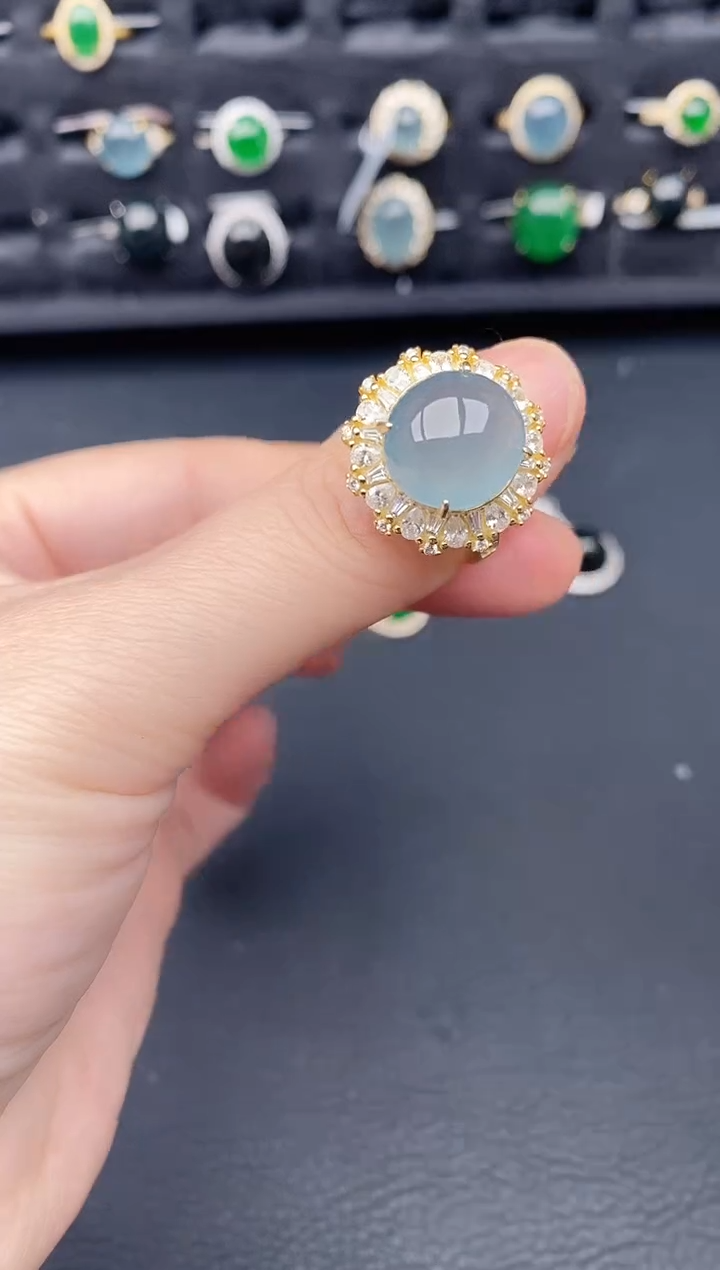 银S925镶嵌戒指翡翠天然a货翡翠226