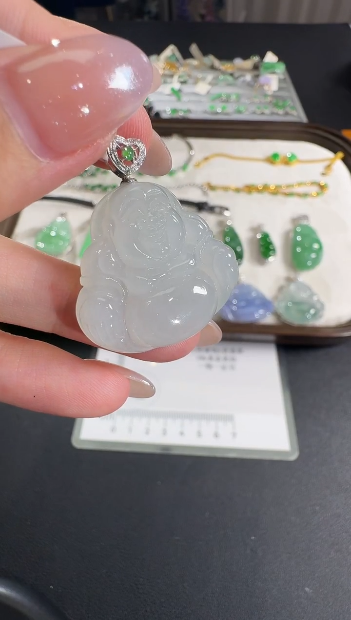 吊坠(不含链)18K金镶嵌翡翠【源头工厂】钻石镶嵌