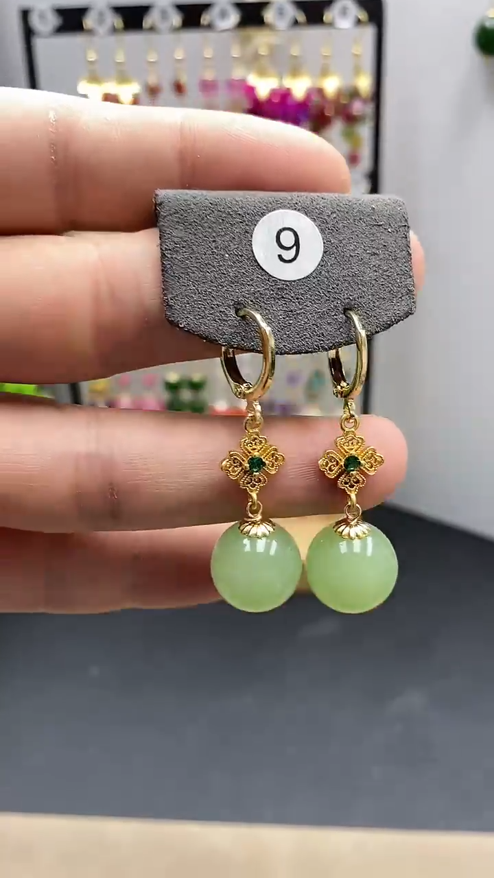 【闪购商品】和田玉耳饰银S925镀金镶嵌尺寸14mmZ1耳扣