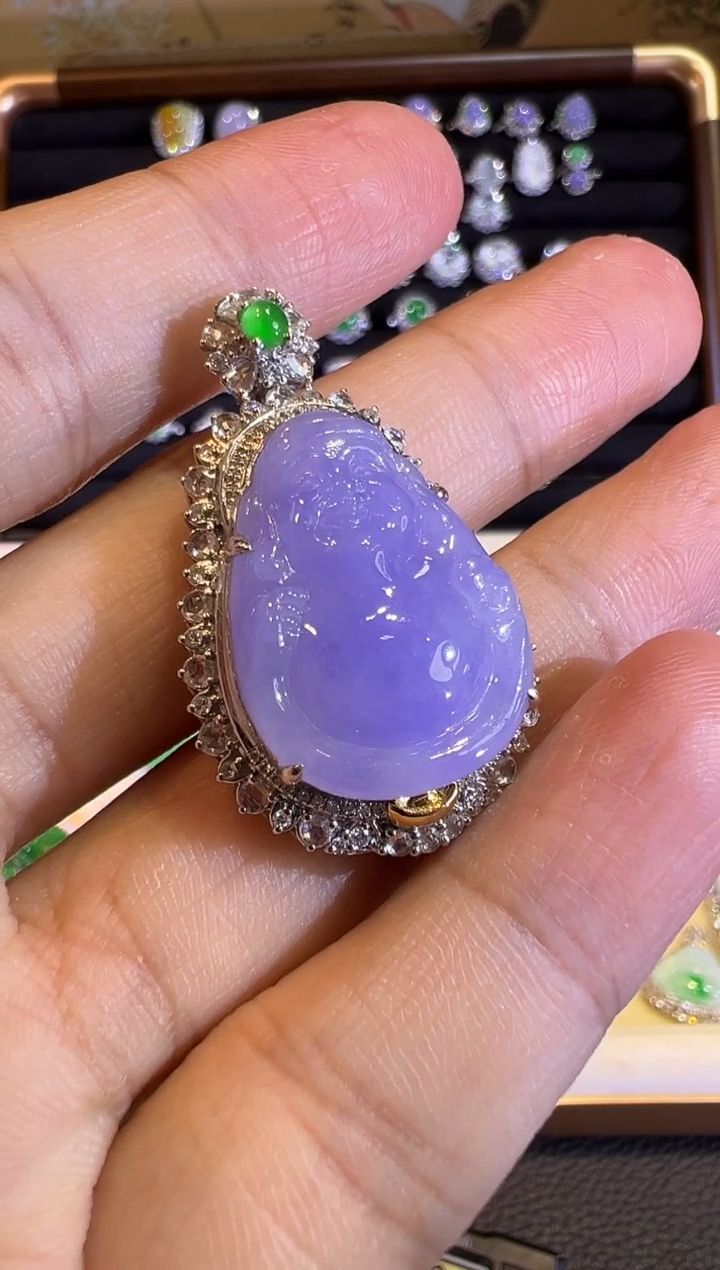 【闪购商品】翡翠吊坠(赠链)18K金镶嵌冰紫财神吊坠