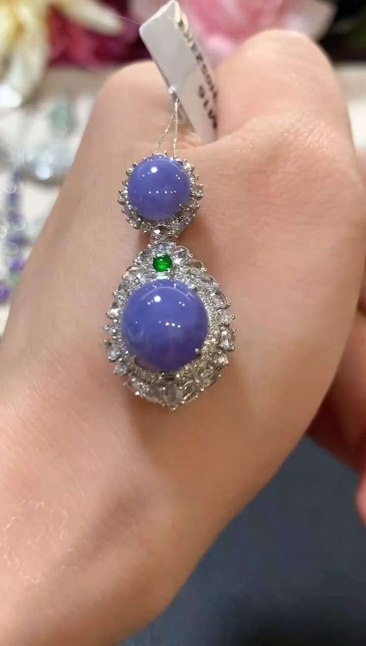 吊坠(不含链)18K金镶嵌翡翠z204紫色有色差