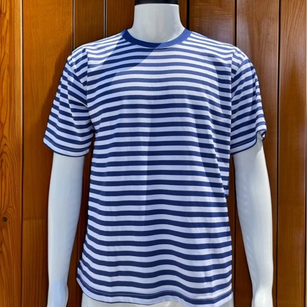 海抗菌速干短袖蓝白条休闲透气速干体能训练服运动T恤户外上衣男