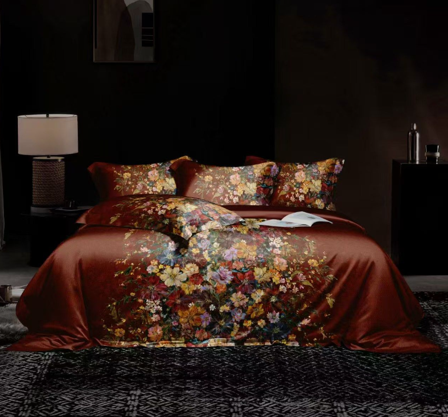 老宋精选-新品全棉四季款【君雅临风-红】数码印花工艺 四件套-1782