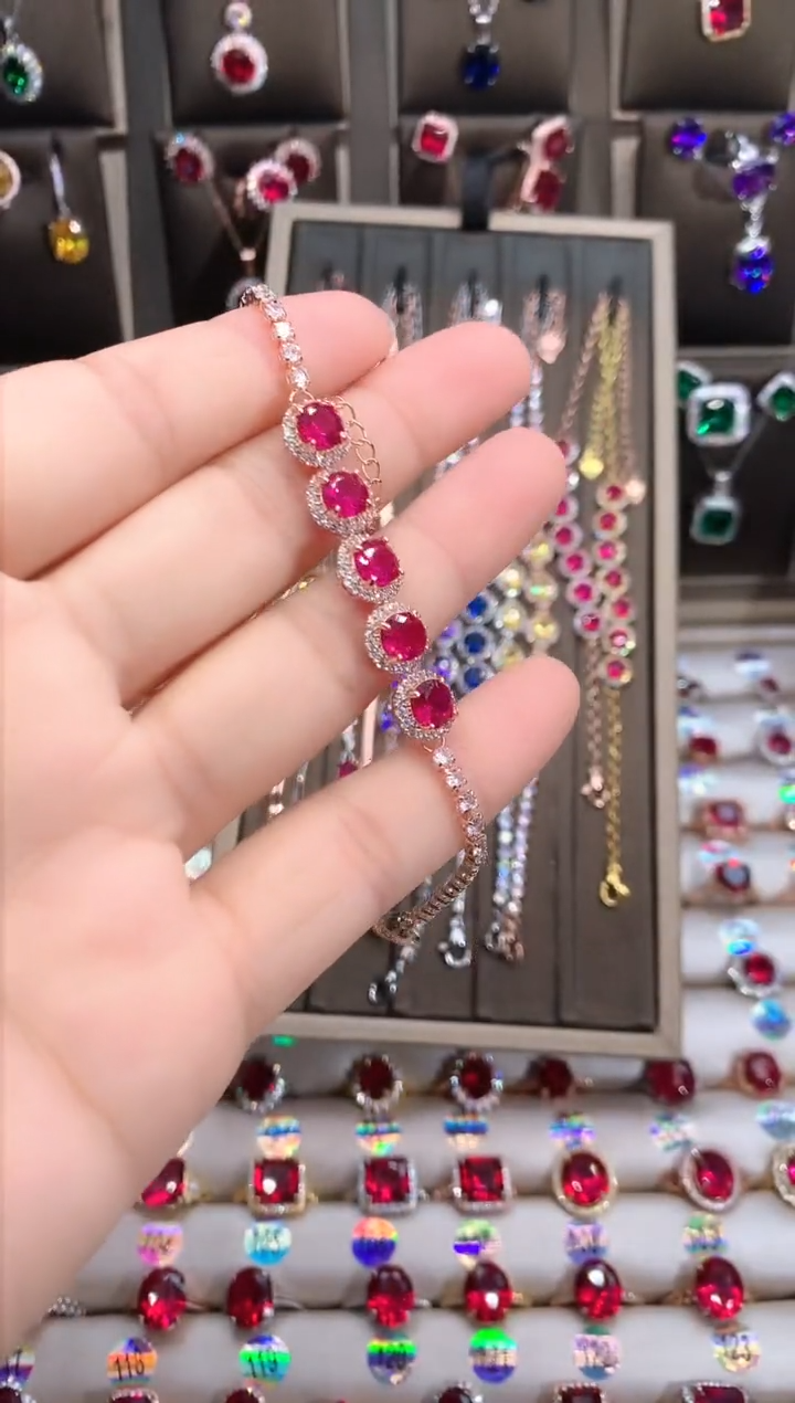 【闪购商品】红宝石手链银S925镶嵌玫瑰金5