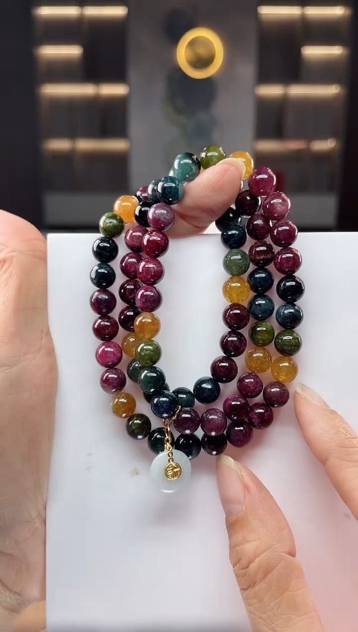 未镶嵌老矿碧玺单圈手串8mm+碧玺（多样性发一条）Q