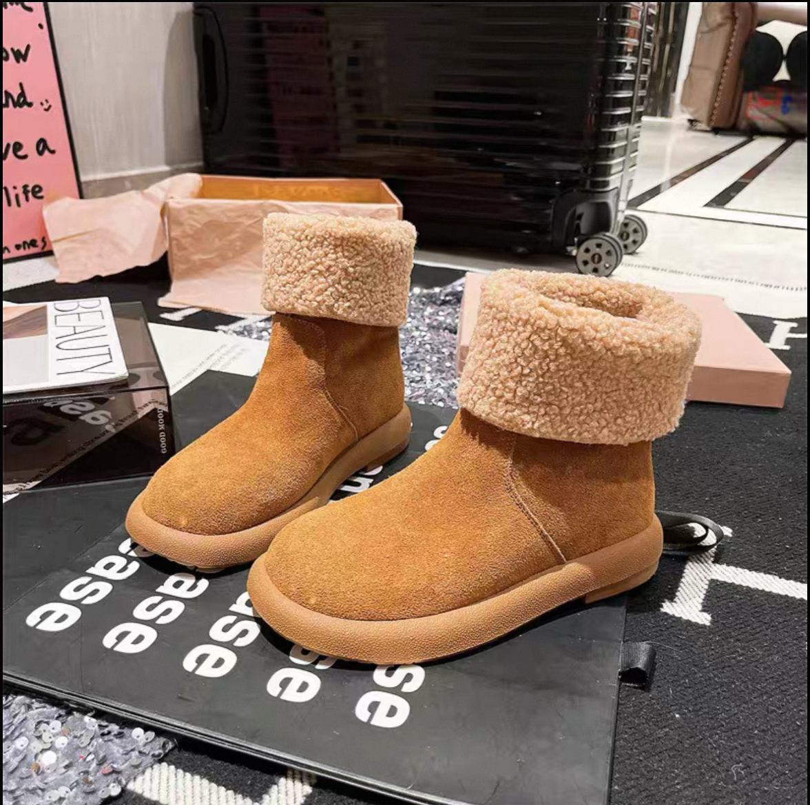 【专柜品质】雪地靴女2025冬季加绒网红后搭扣平底中筒靴两穿靴子