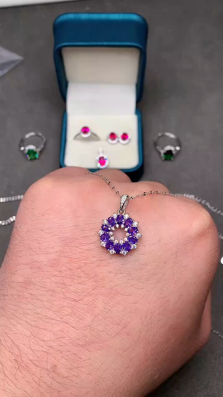 【闪购商品】彩色蓝宝石颈饰银S925镶嵌·····