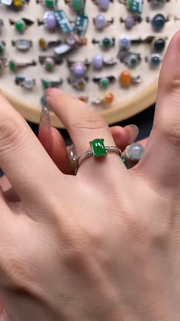 银S925镶嵌戒指翡翠天然翡翠10.12/0016