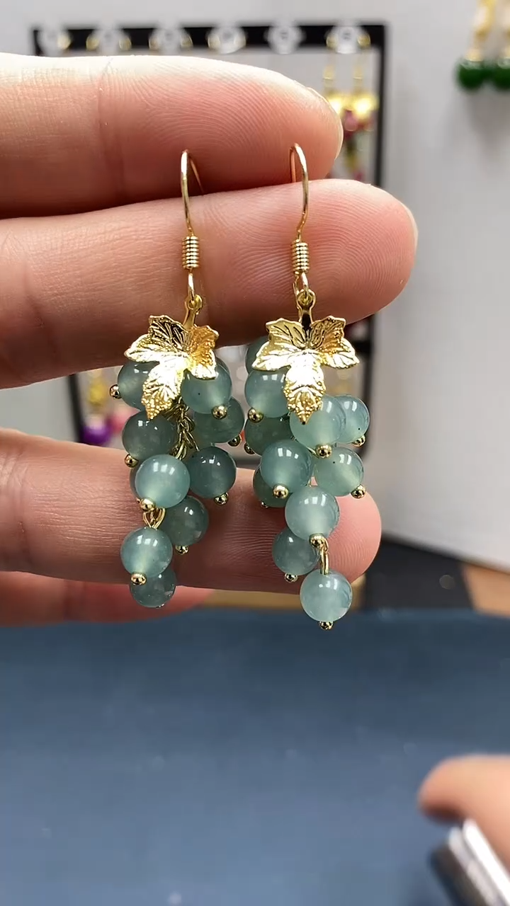 【闪购商品】翡翠耳饰银S925镀金镶嵌尺寸6mm葡萄03