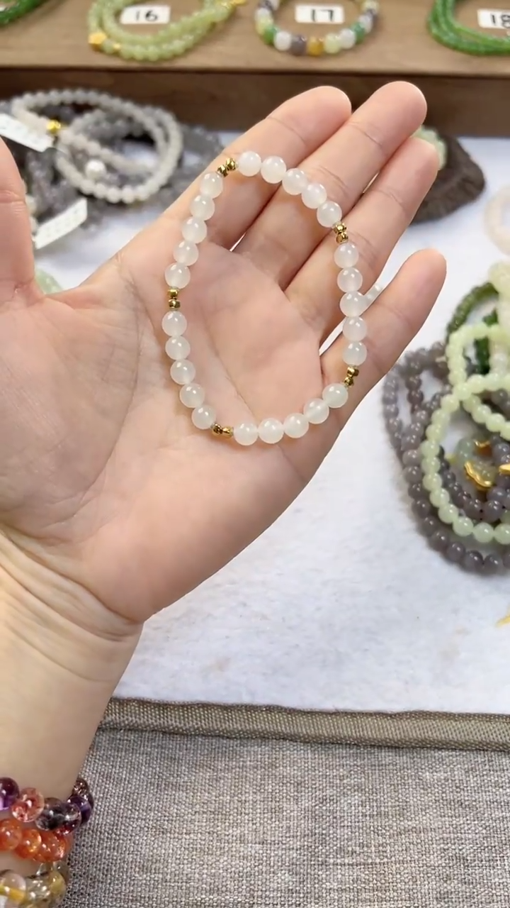 【闪购商品】和田玉手串银S925镀金镶嵌6m白玉手串