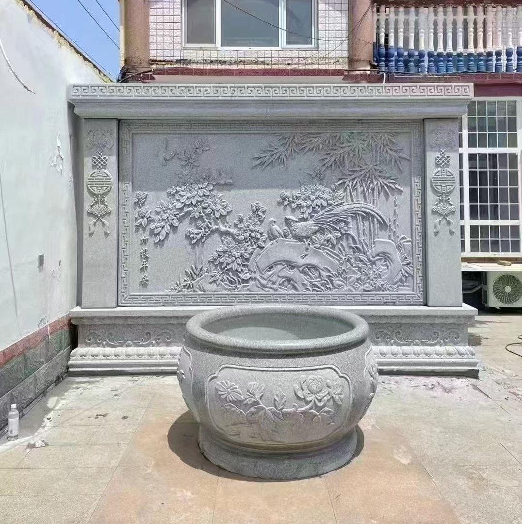 石雕影壁墙浮雕庭院背景墙青石材别墅照壁高档壁画