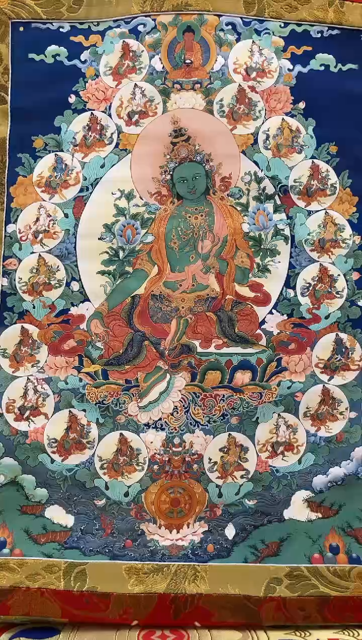 【闪购商品】卷轴画矿物质喷绘  21度母1.3m金色龙布