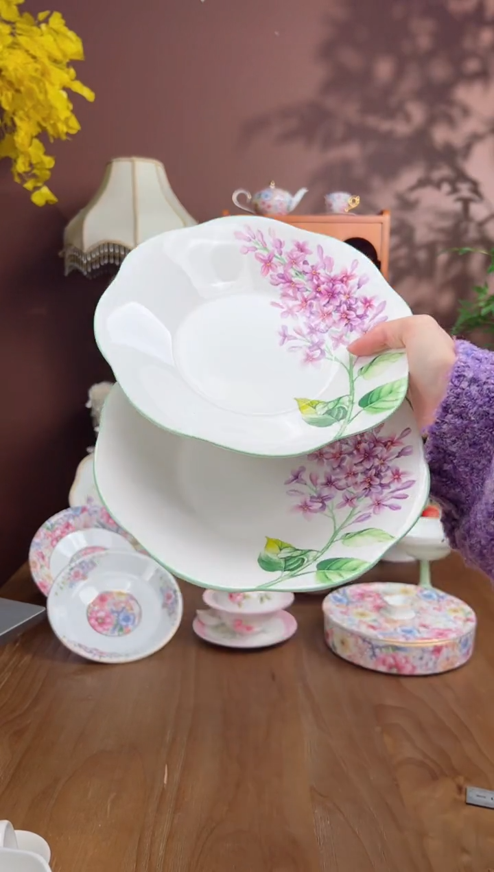 【闪购商品】瓦当丁香花8.5英寸深盘2个