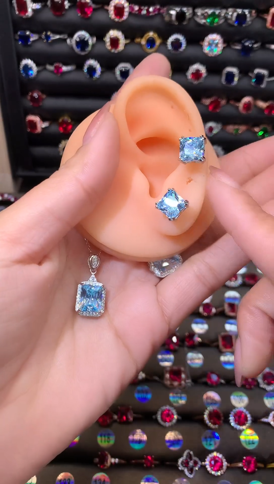 【闪购商品】海蓝宝石耳坠银S925镶嵌8白