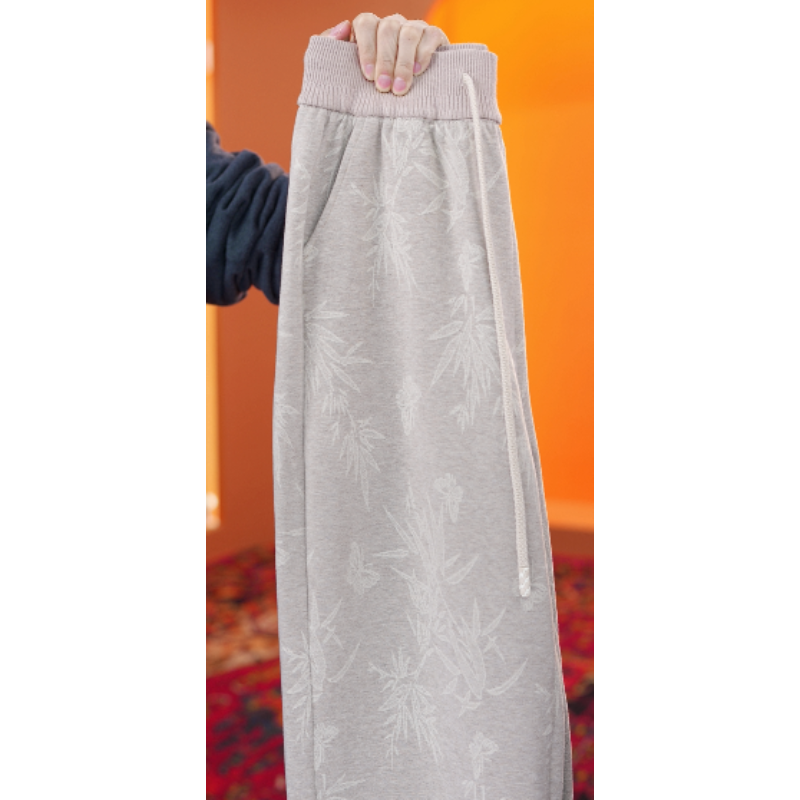 【外贸订单】杭州专柜 高腰女裤 冬季款 吉祥花直筒长裤吉祥白