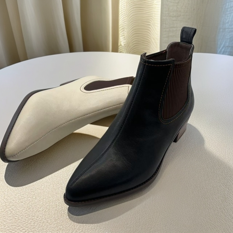轩美诗秋冬新款8839欧美风格时尚百搭尖头粗跟切尔西短靴