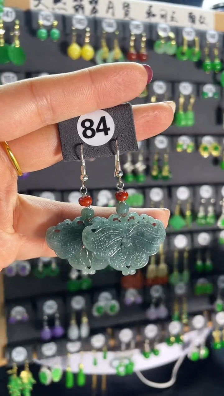 【闪购商品】翡翠耳饰银S925镶嵌84...