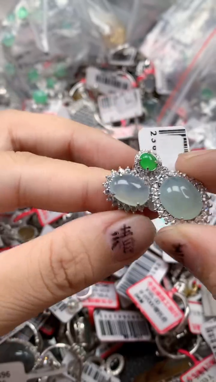 银S925镶嵌戒指翡翠天然A货缅甸翡翠