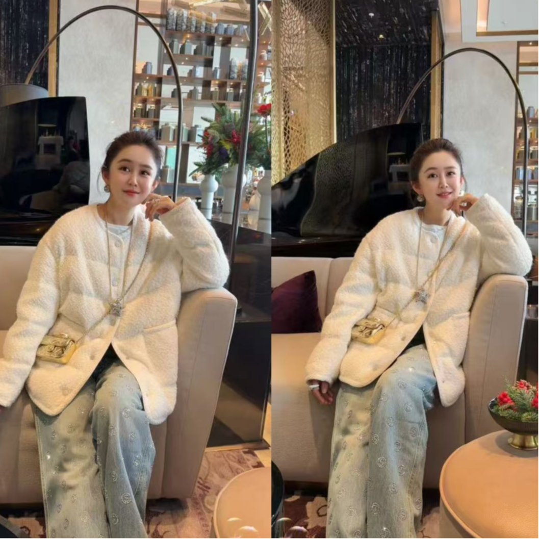 【鹅绒服】粗纺无领鹅绒服2E25043（小码衣长约71cm）