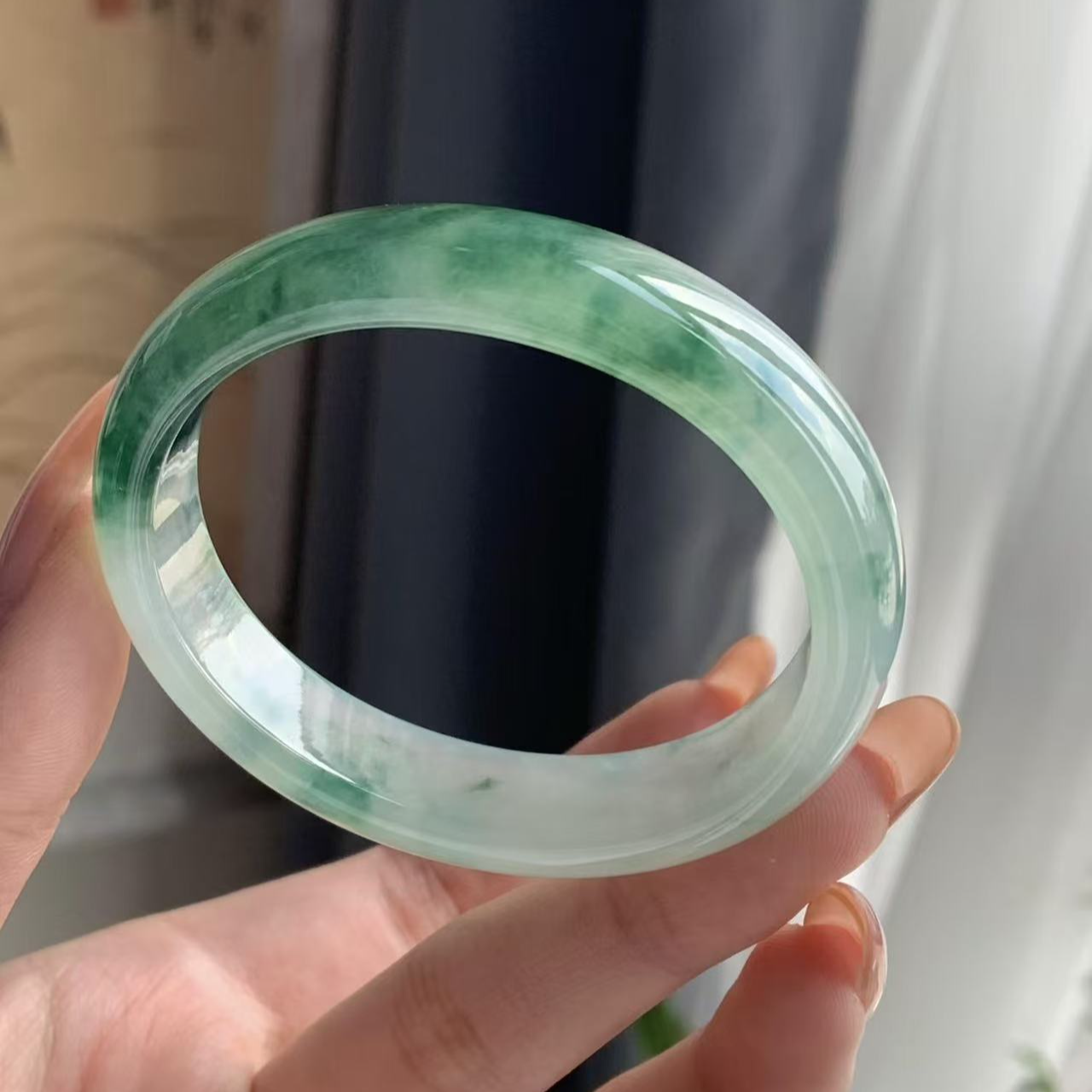 非金属仿水晶手镯 时尚 高冰飘蓝花灵动意境感