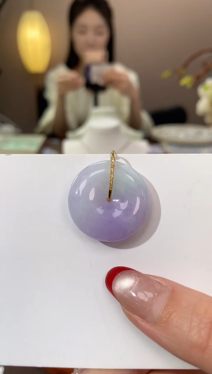 【闪购商品】翡翠颈饰18K金镶嵌天然缅甸a货翡翠