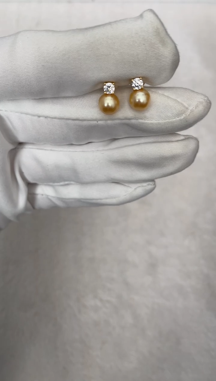 银S925镶嵌海水珍珠耳钉AK羽皇金戴妃7-7.5mm