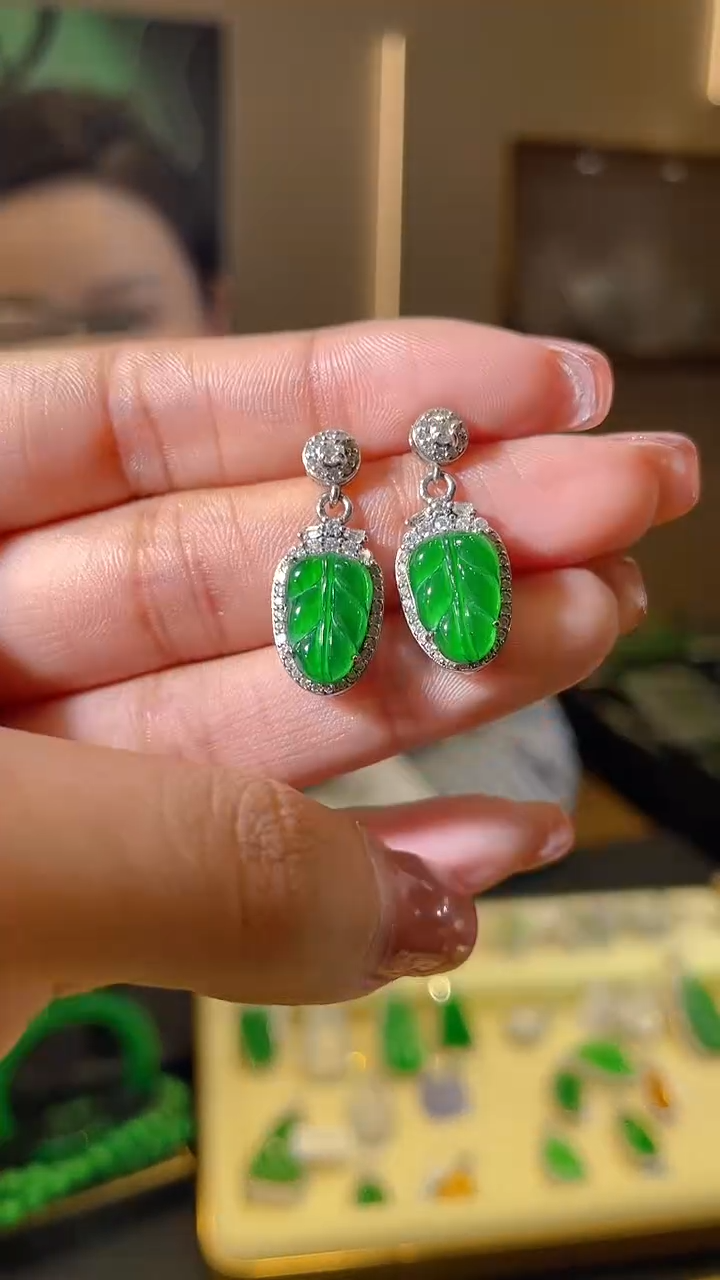 【闪购商品】翡翠银S925镶嵌耳饰天然翡翠A货