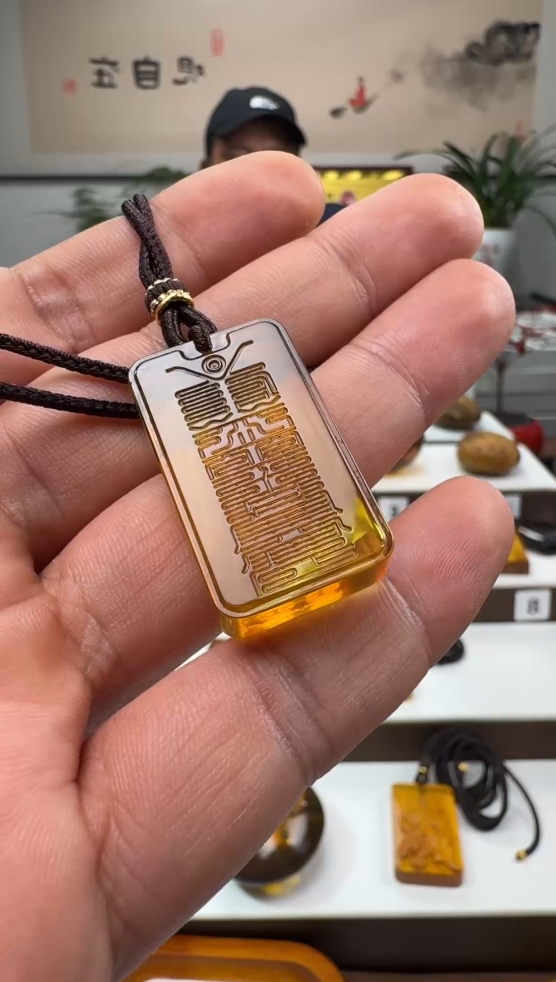 【闪购商品】琥珀颈饰未镶嵌缅甸琥珀符文方牌吊坠青春