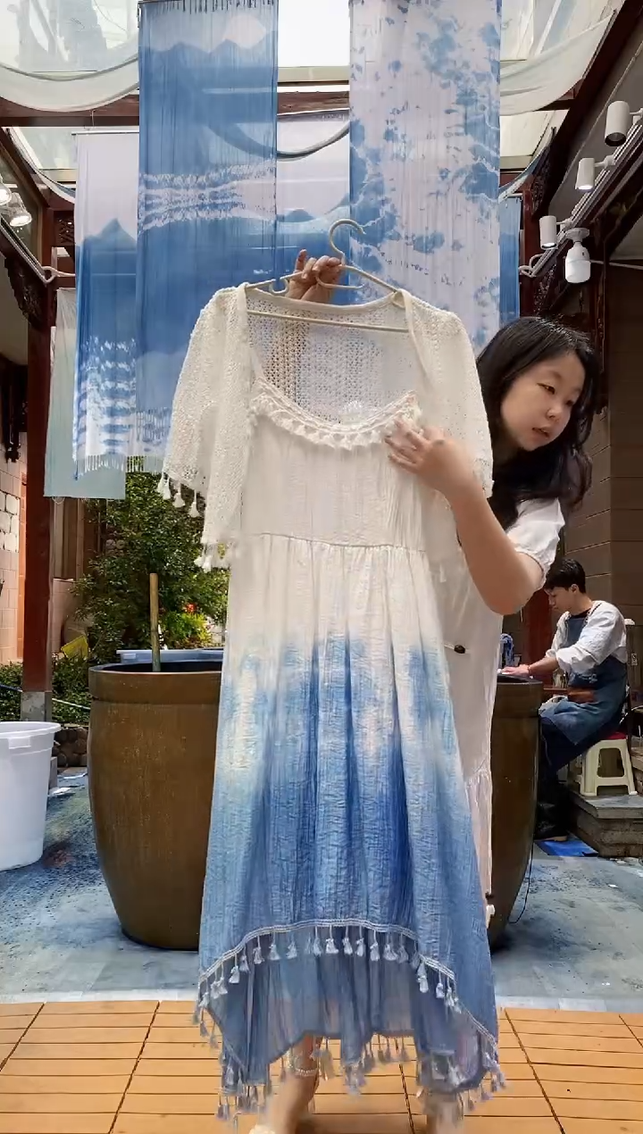 云浅蓝深 下摆流苏外搭 白版031