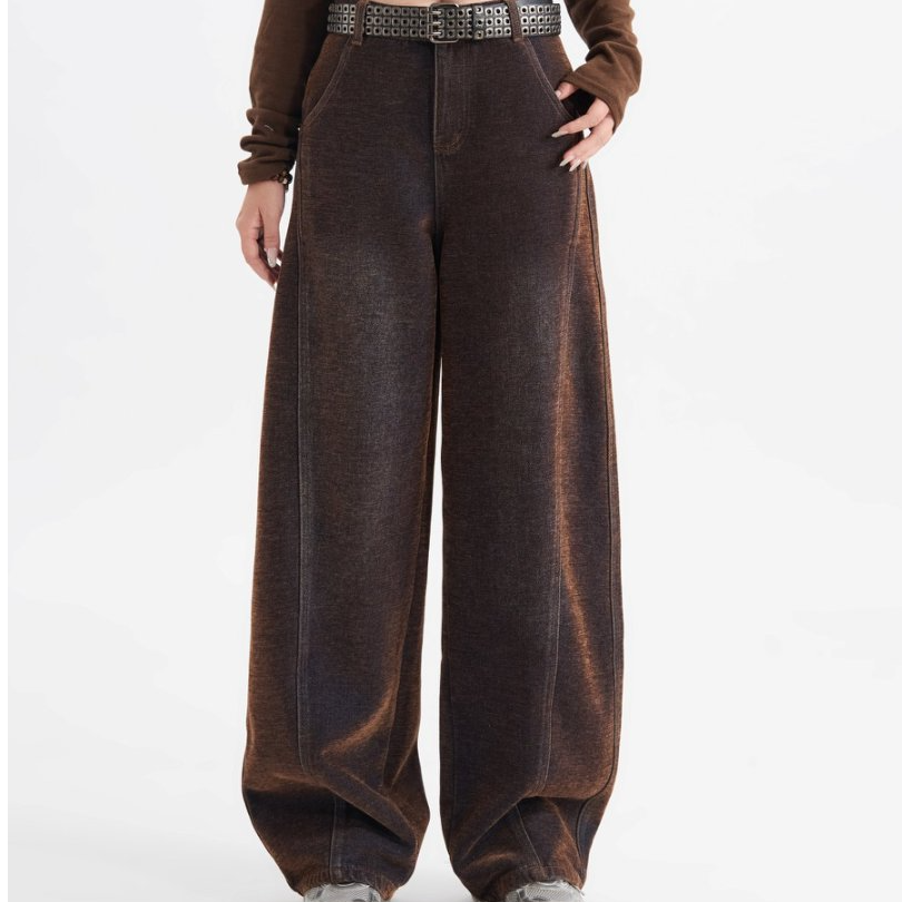 美式复古美拉德弯刀裤显高显瘦做旧水洗宽松女装牛仔裤9122