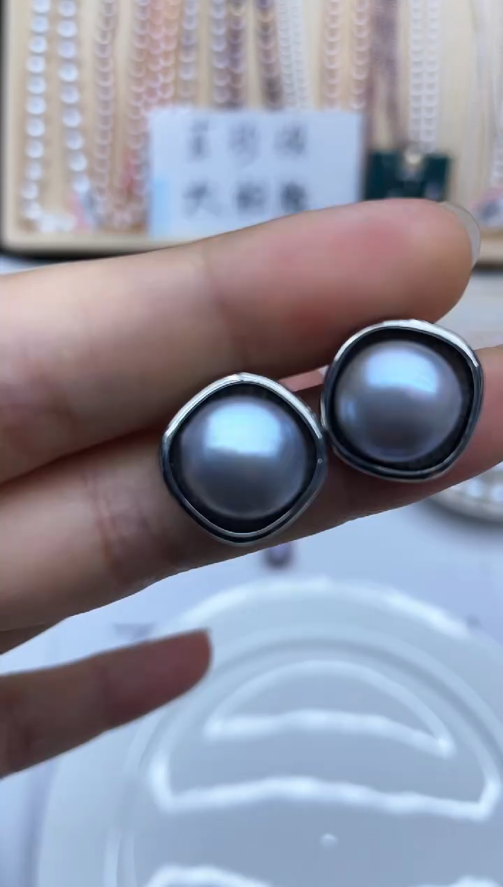 银S925镶嵌淡水珍珠耳饰耳钉多样性发其一